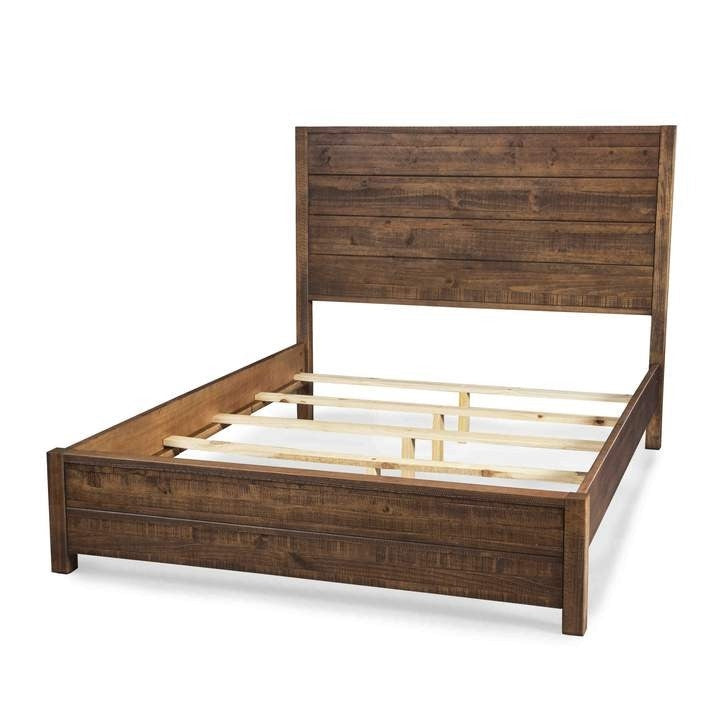 FarmHome Walnut Solid Pine Platform Bed in Queen Size Image 1