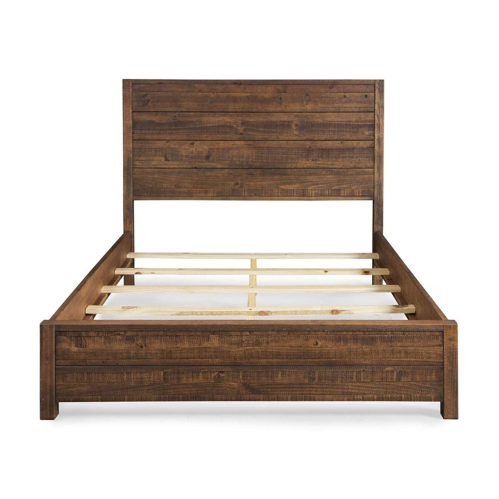 FarmHome Walnut Solid Pine Platform Bed in Queen Size Image 2