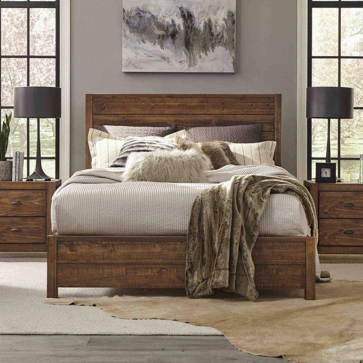 FarmHome Walnut Solid Pine Platform Bed in Queen Size Image 4