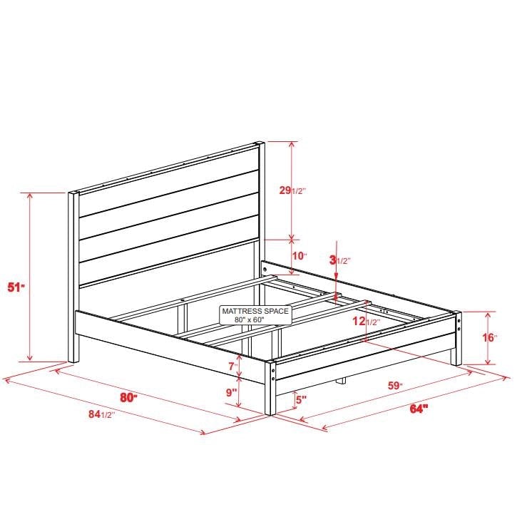 FarmHome Walnut Solid Pine Platform Bed in Queen Size Image 5