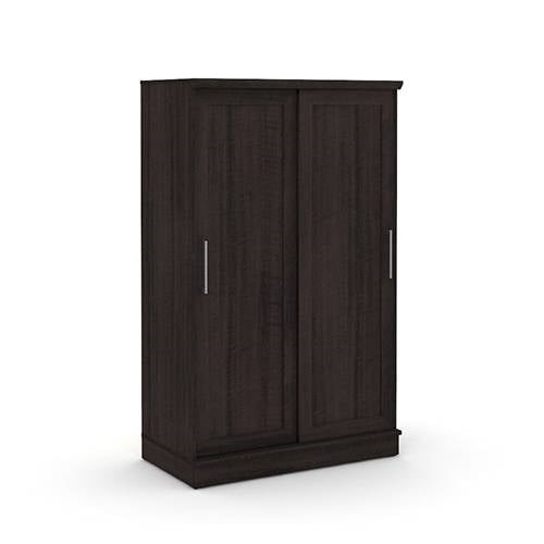 FarmHouse Espresso Oak Sliding Doors Garment Rod Wardrobe Armoire Image 1