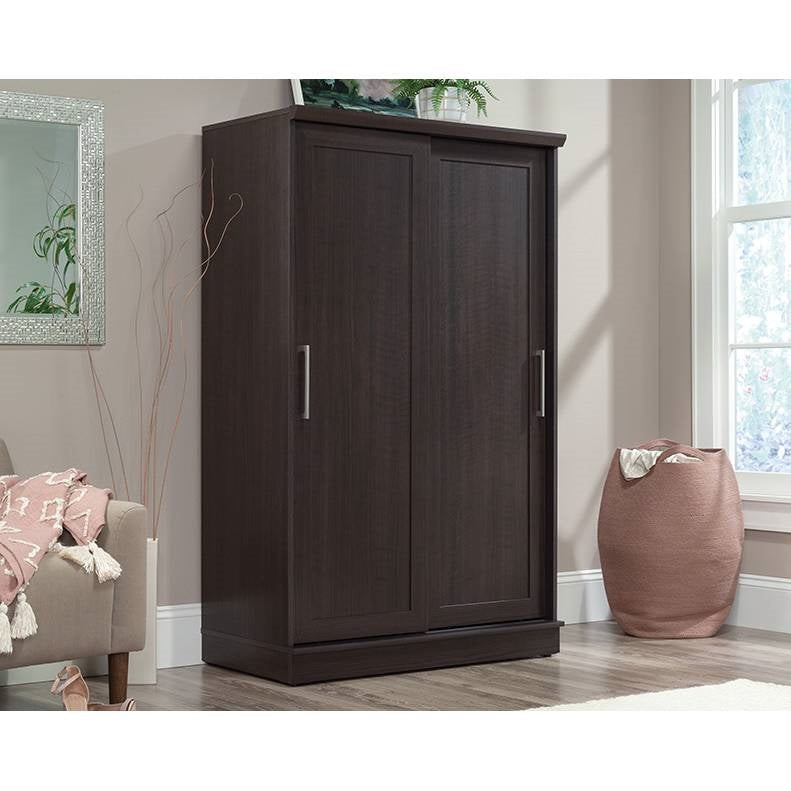 FarmHouse Espresso Oak Sliding Doors Garment Rod Wardrobe Armoire Image 2