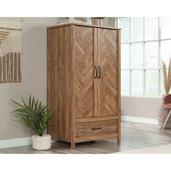 FarmHouse Rustic Herringbone 1 Drawer Garment Rod Wardrobe Armoire Image 1