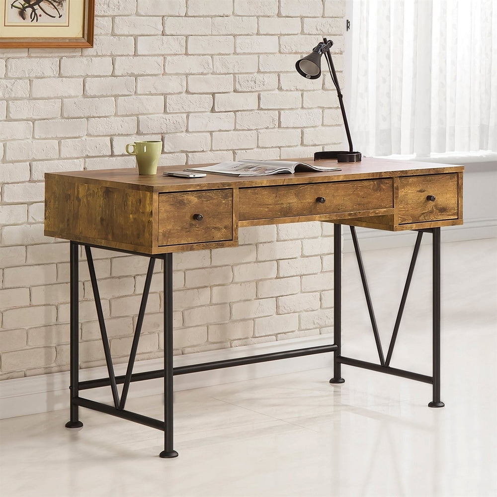 Farmhouse Rustic Home Office 3 Drawer Writing Desk Image 2