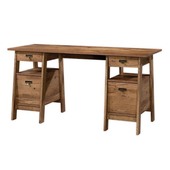 FarmHouse Rustic Oak Executive Desk w/ Filing Cabinets Storage Image 1