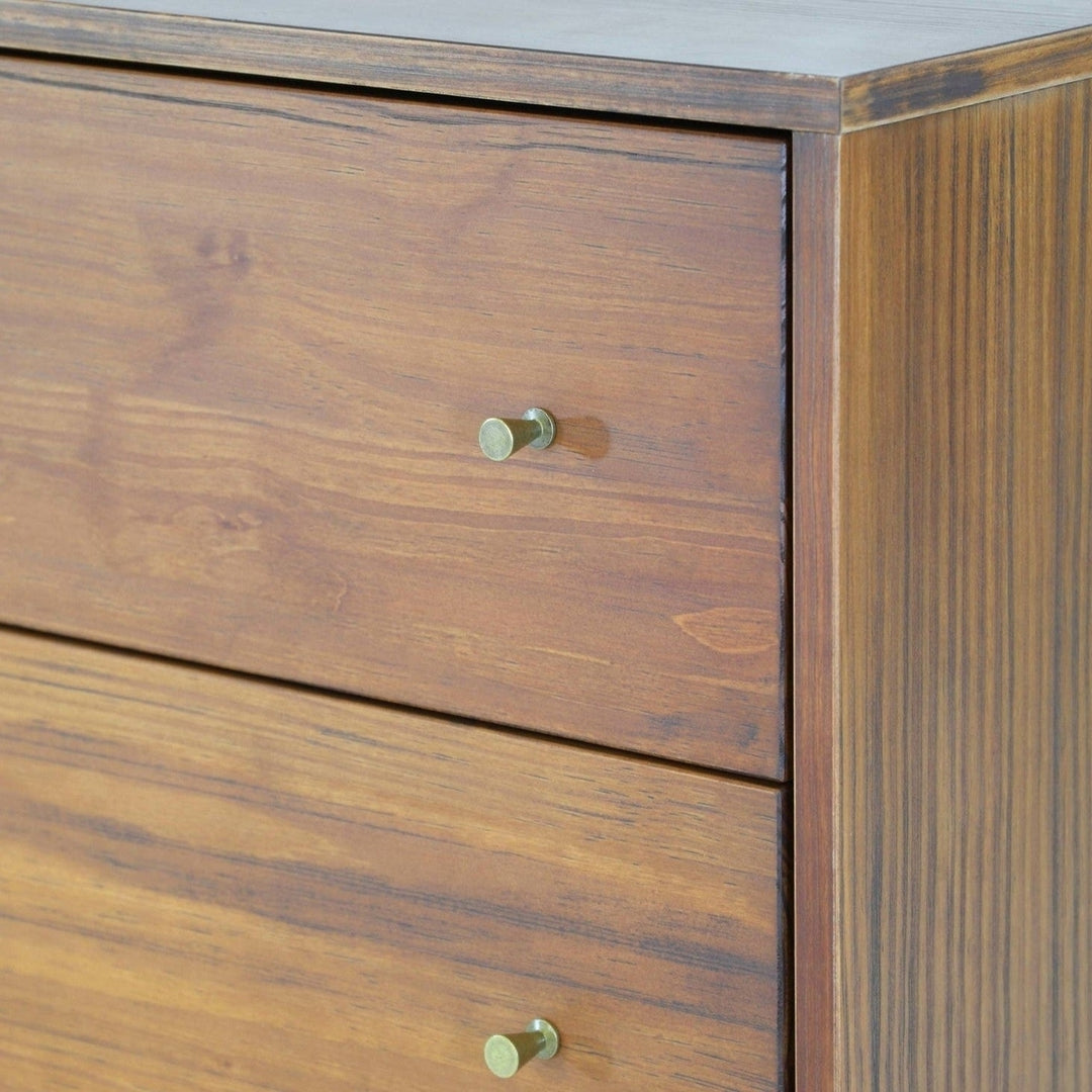 Farmhouse Rustic Walnut Mid Century 5 Drawer Chest Image 3