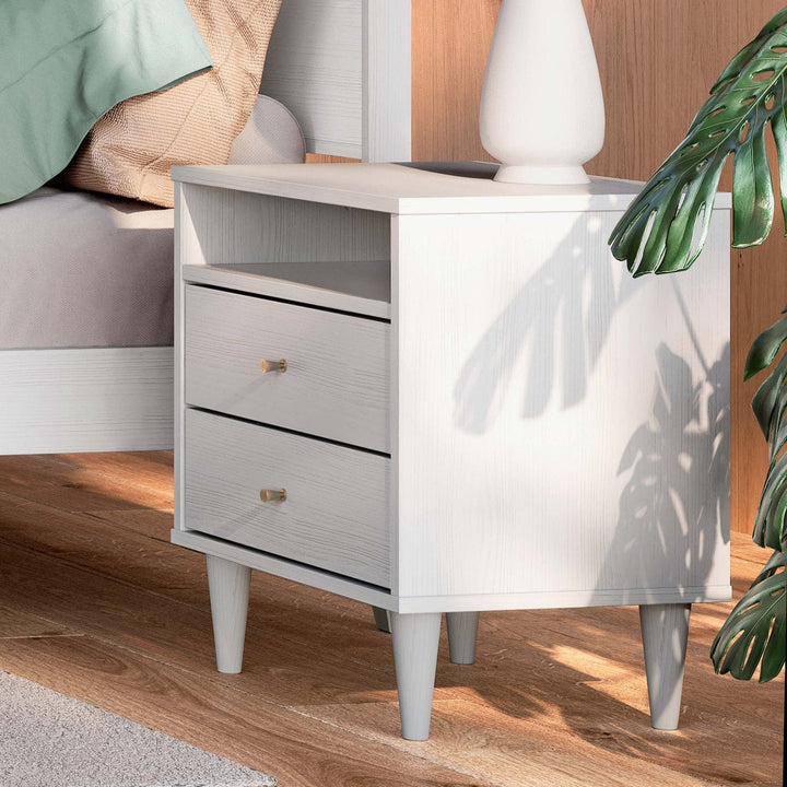 Farmhouse Rustic White Mid Century 2 Drawer Nightstand Image 4