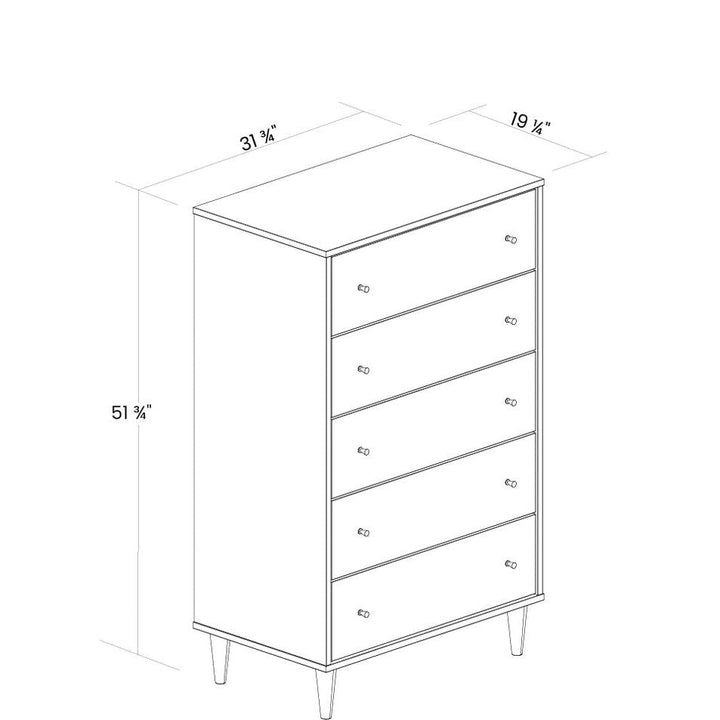 Farmhouse Rustic White Mid Century 5 Drawer Chest Image 4