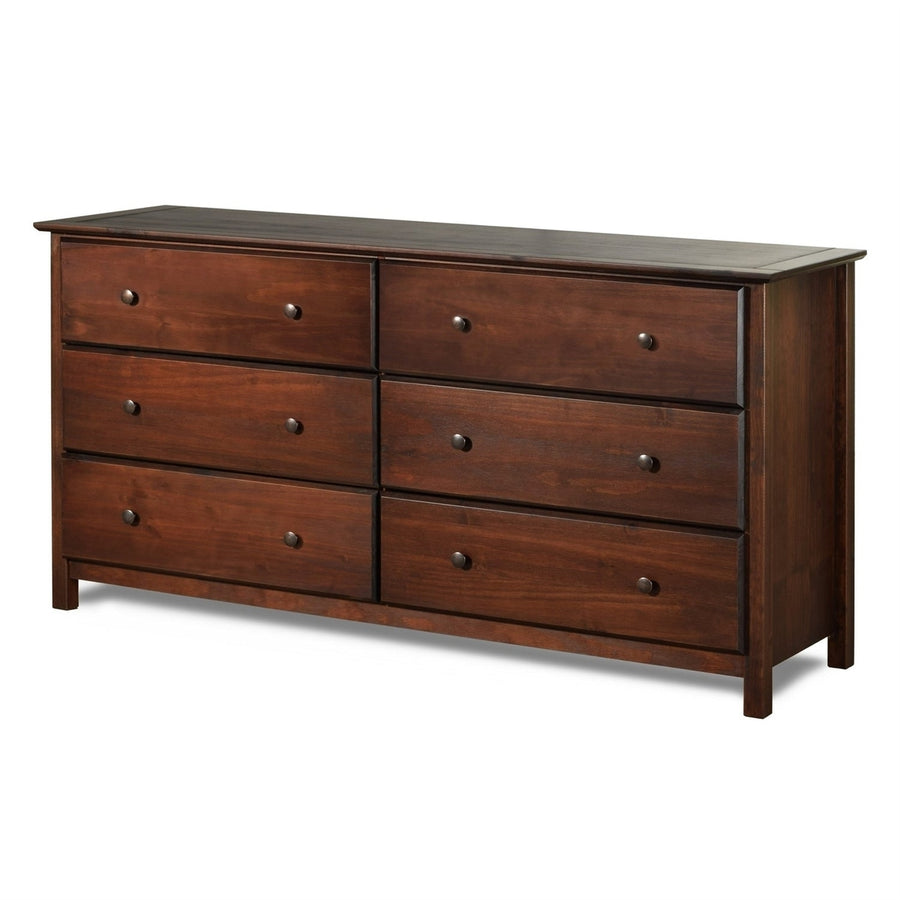 Farmhouse Solid Pine Wood 6 Drawer Dresser in Cherry Finish Image 1