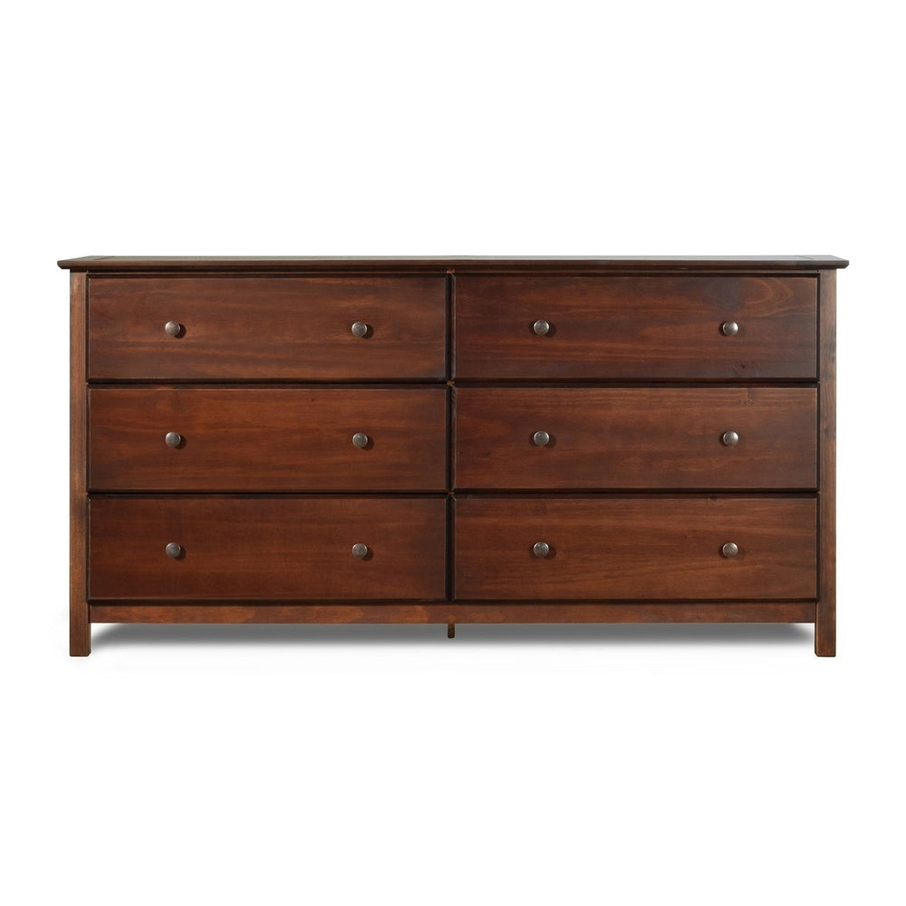 Farmhouse Solid Pine Wood 6 Drawer Dresser in Cherry Finish Image 2