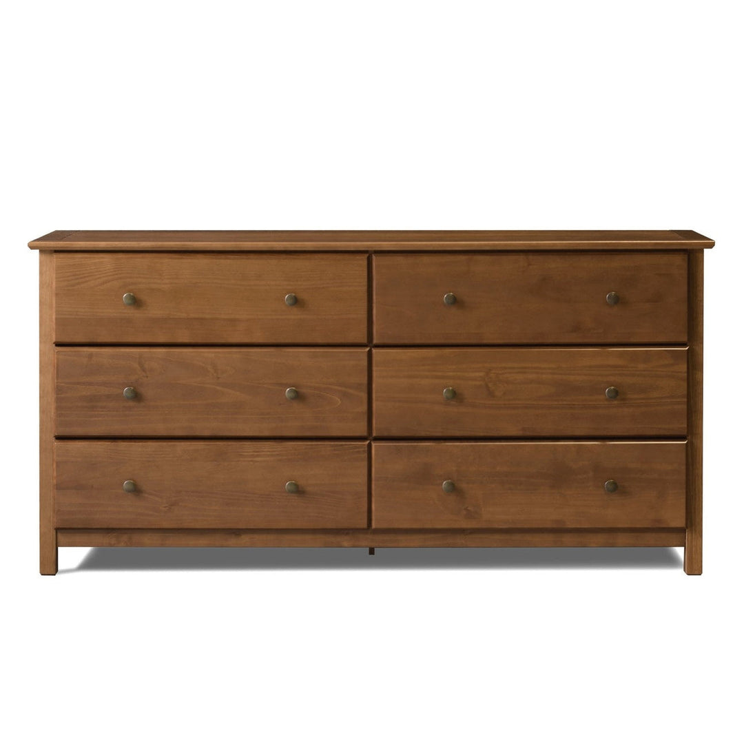 Farmhouse Solid Pine Wood 6 Drawer Dresser in Walnut Finish Image 1