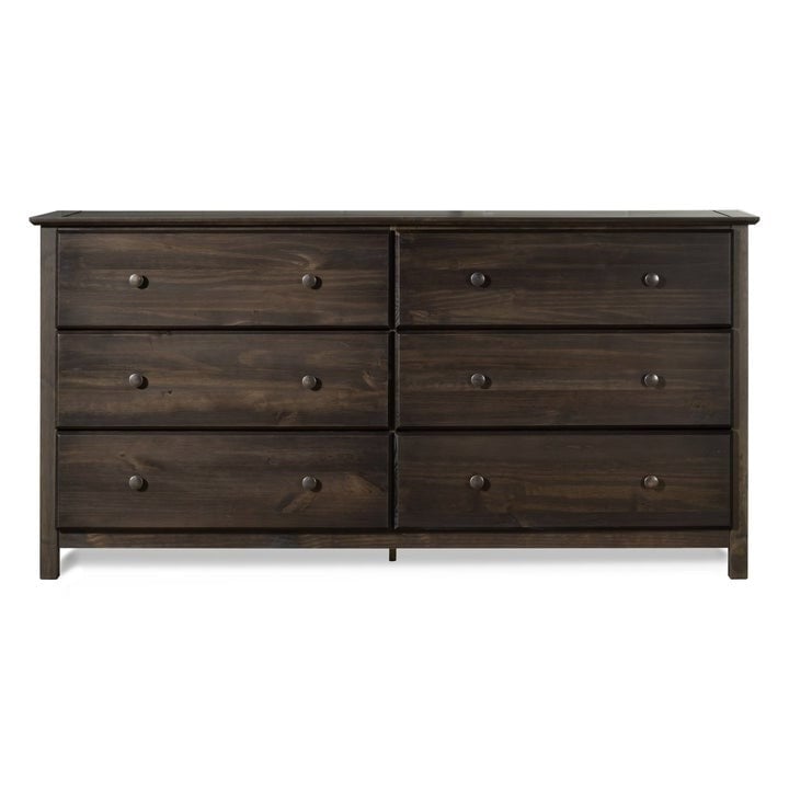 Farmhouse Solid Pine Wood 6 Drawer Dresser in Espresso Finish Image 1