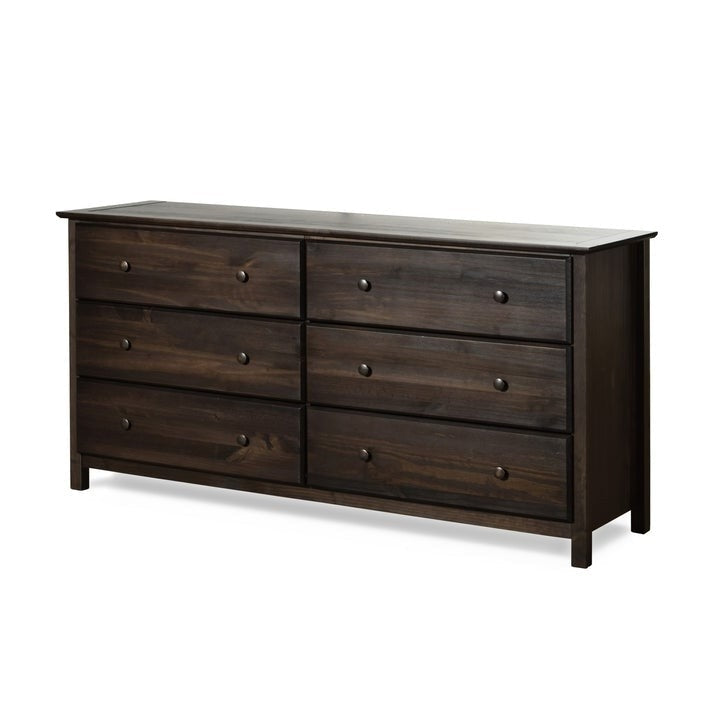 Farmhouse Solid Pine Wood 6 Drawer Dresser in Espresso Finish Image 2