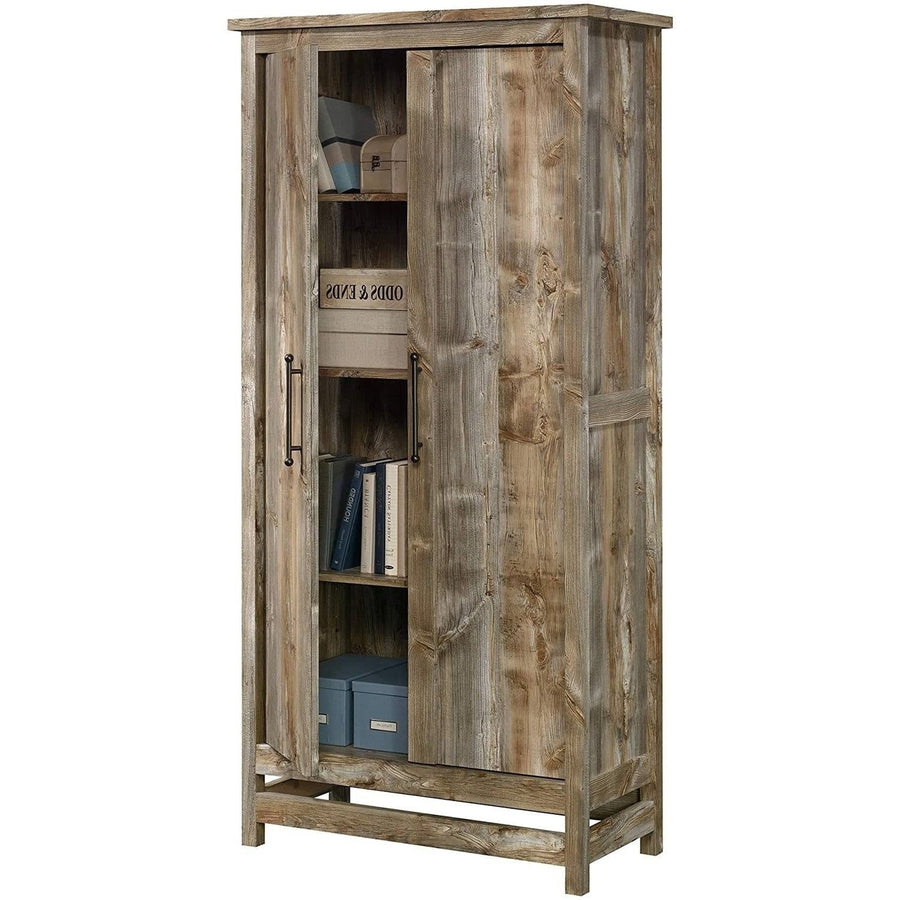 Farmhouse Storage Cabinet Wardrobe Armoire in Rustic Wood Finish Image 1