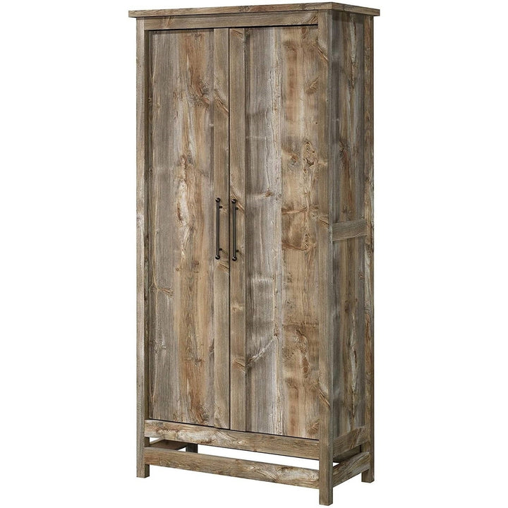 Farmhouse Storage Cabinet Wardrobe Armoire in Rustic Wood Finish Image 2