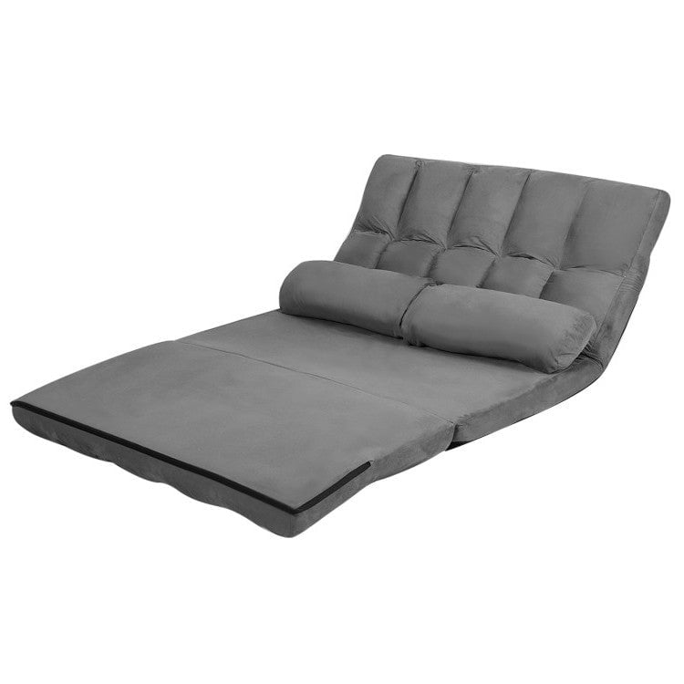 Faux Suede 5 Tilt Foldable Floor Sofa Bed Detachable Cloth Cover in Grey Image 1