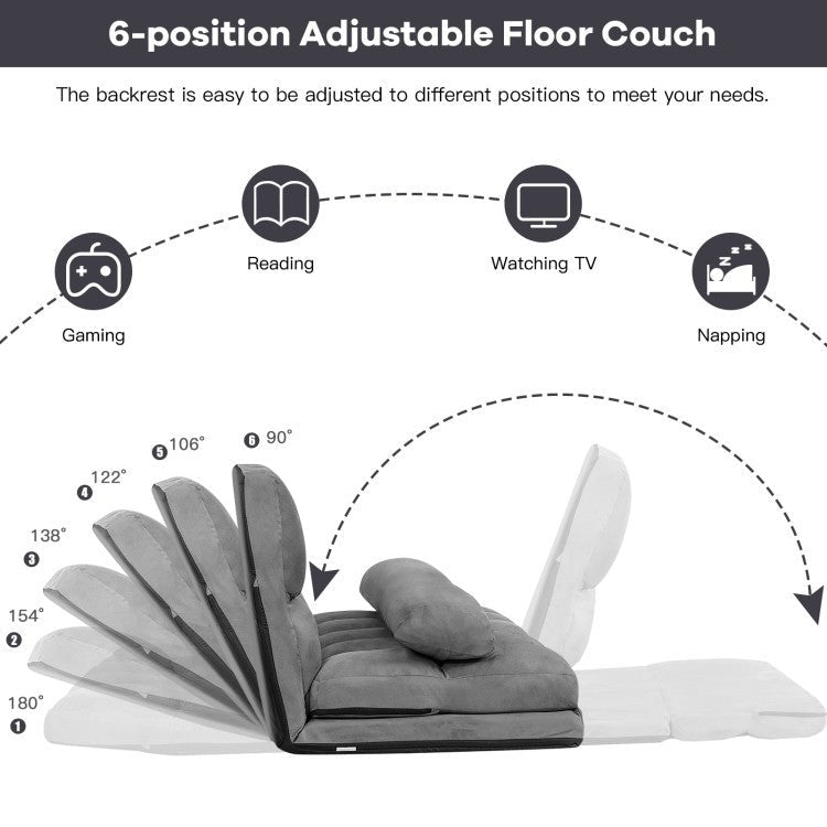 Faux Suede 5 Tilt Foldable Floor Sofa Bed Detachable Cloth Cover in Grey Image 2