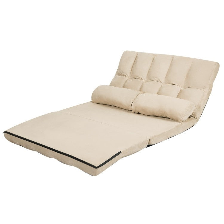 Faux Suede Minimalist 5 Tilt Foldable Floor Sofa Bed Detachable Cloth Cover in Beige Image 1