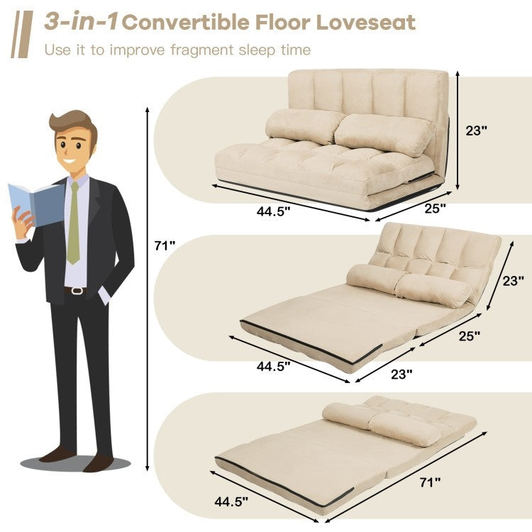 Faux Suede Minimalist 5 Tilt Foldable Floor Sofa Bed Detachable Cloth Cover in Beige Image 2