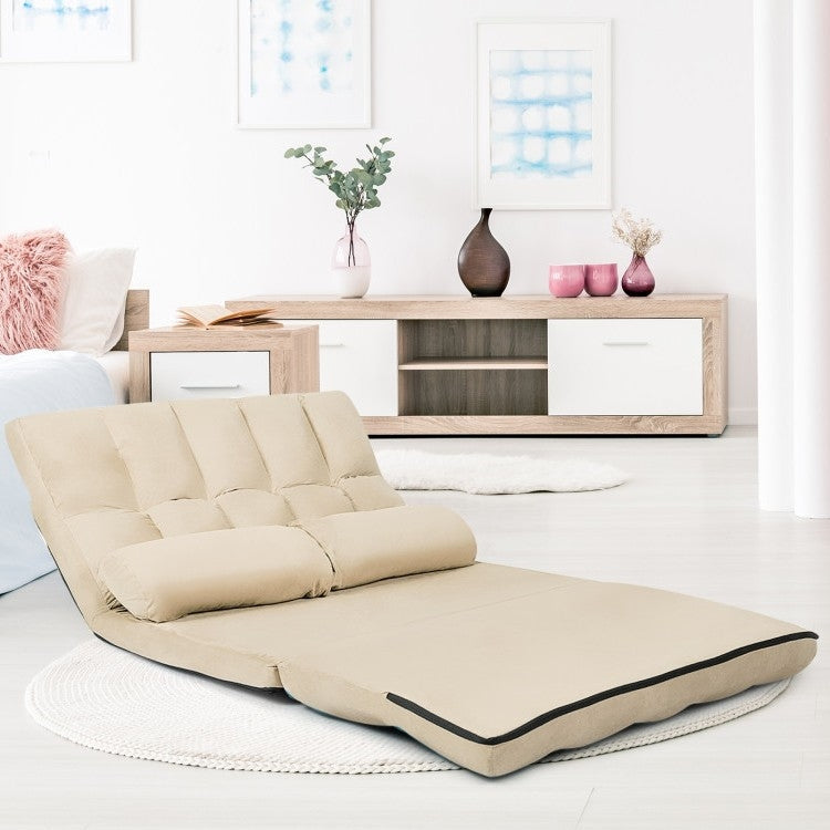 Faux Suede Minimalist 5 Tilt Foldable Floor Sofa Bed Detachable Cloth Cover in Beige Image 3