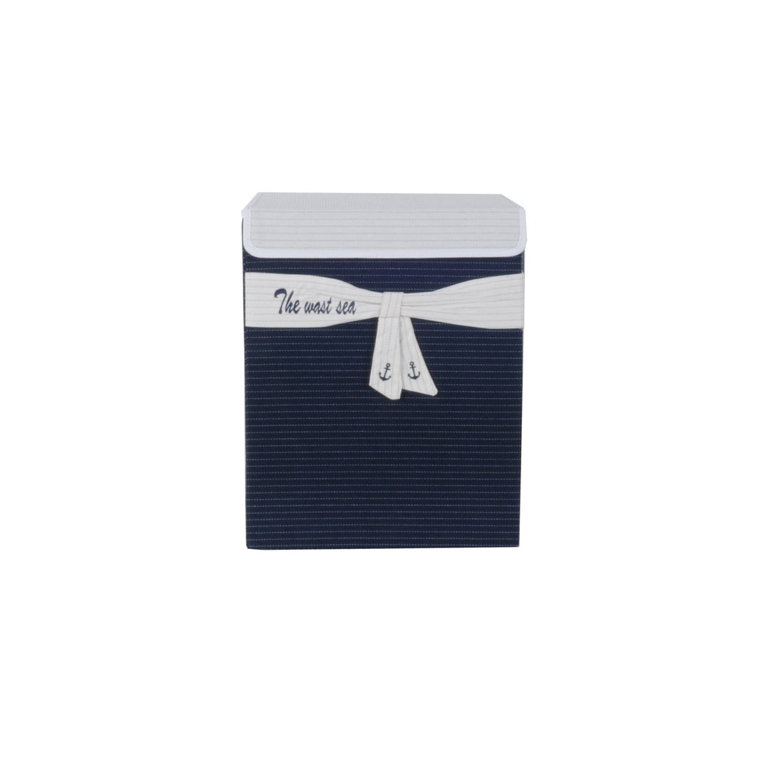 Foldable Navy Blue Fabric Lined Storage Basket Image 1