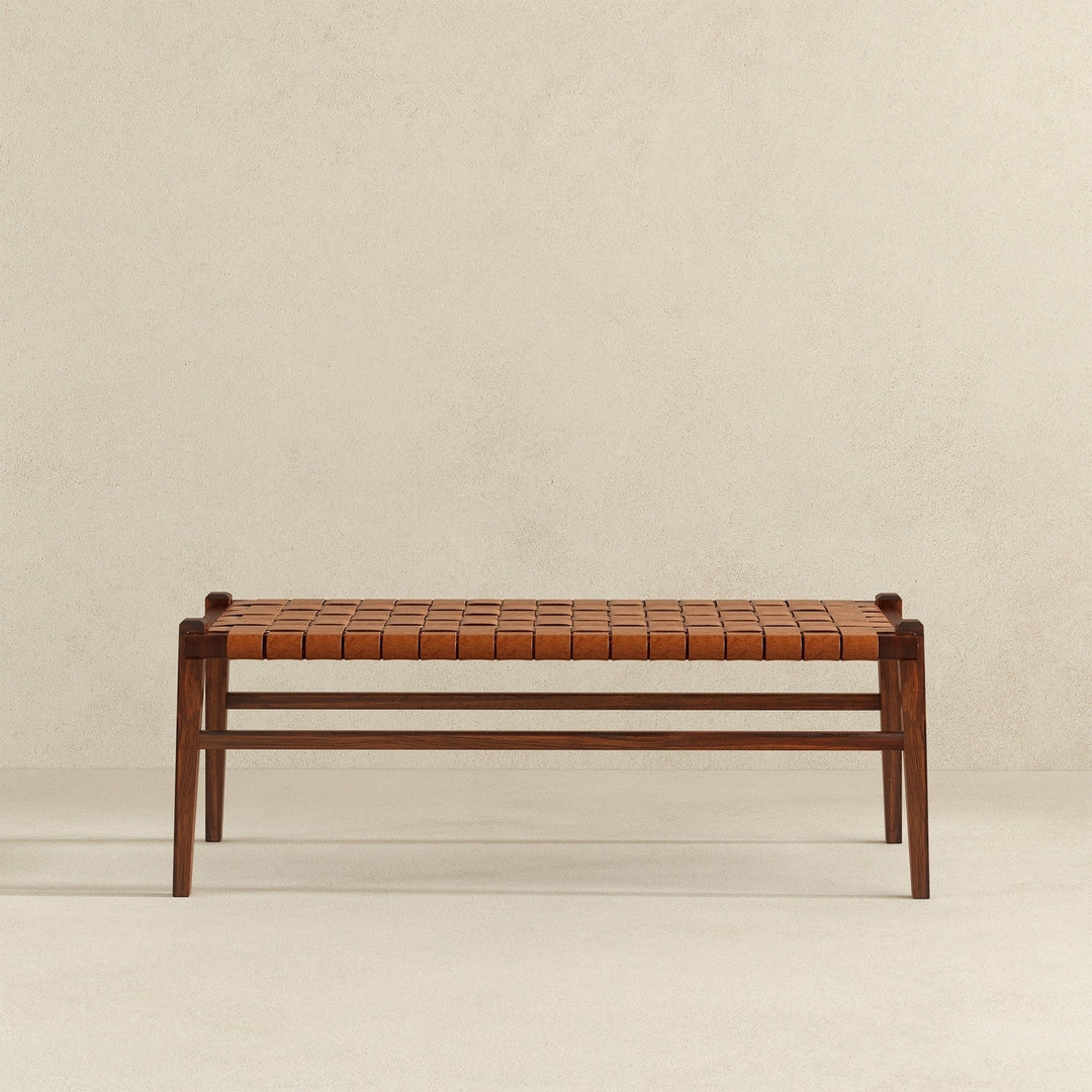 Cody Tan Leather Bench Image 5