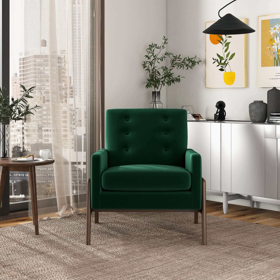 Cole Solid Wood Green Velvet Lounge Chair Image 1