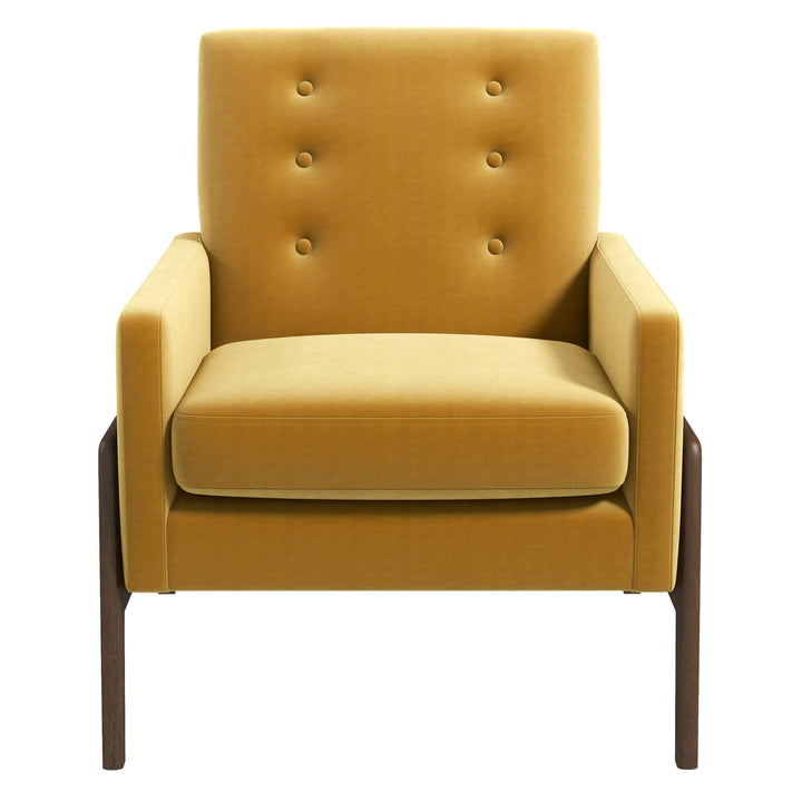 Cole Solid Wood Dark Yellow Velvet Lounge Chair Image 1