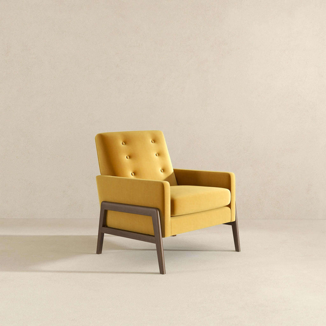 Cole Solid Wood Dark Yellow Velvet Lounge Chair Image 6