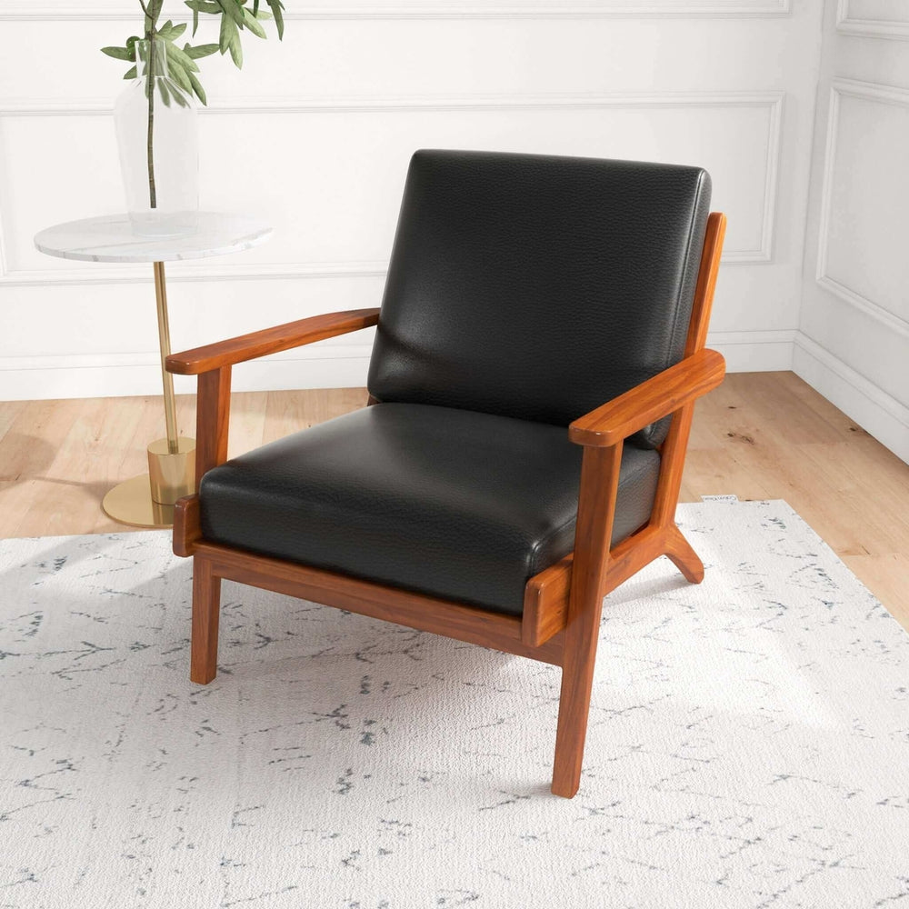 Connor Solid Wood Genuine Leather Lounge Chair Image 2