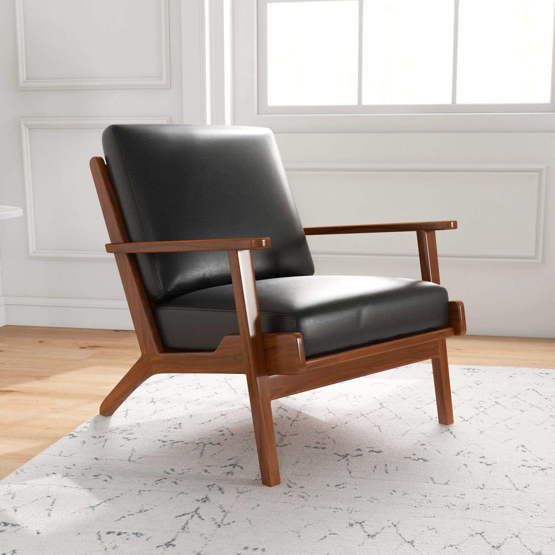 Connor Solid Wood Genuine Leather Lounge Chair Image 3