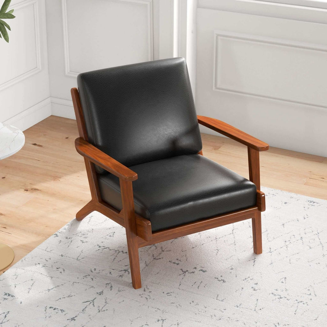 Connor Solid Wood Genuine Leather Lounge Chair Image 4