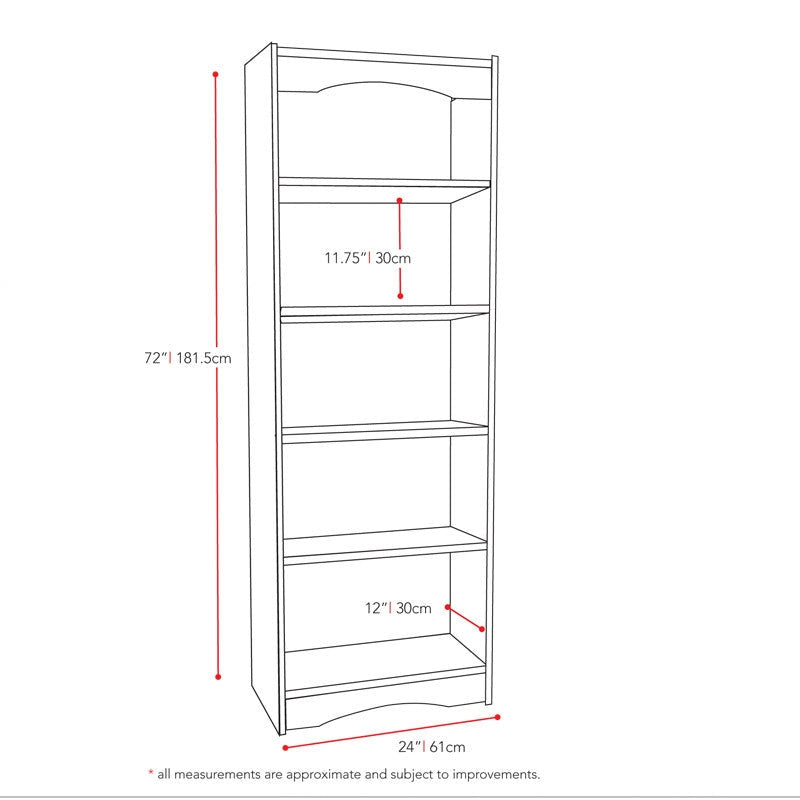 Contemporary Black Bookcase with 5 Shelves and Curved Accents Image 3