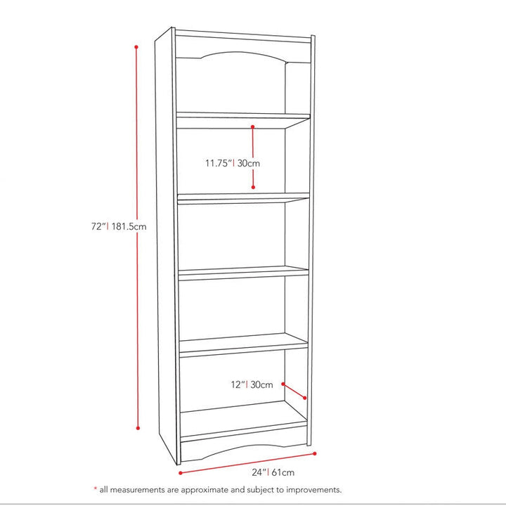 Contemporary Black Bookcase with 5 Shelves and Curved Accents Image 3