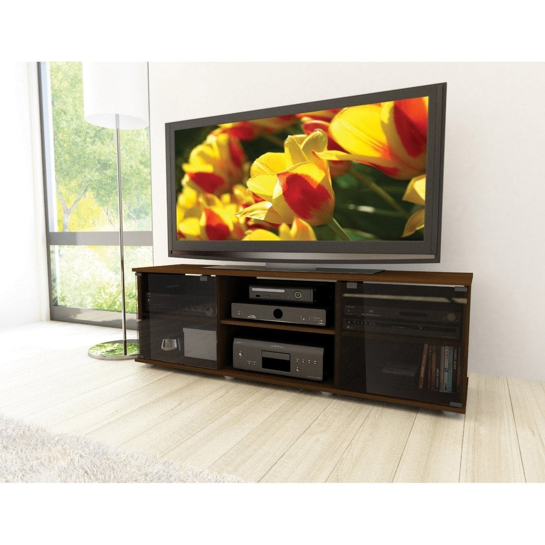 Contemporary Brown TV Stand with Glass Doors - Fits TVs up to 64-inch Image 2