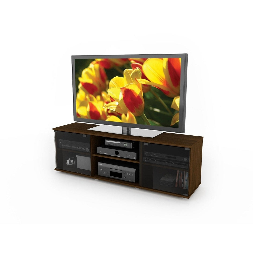 Contemporary Brown TV Stand with Glass Doors - Fits TVs up to 64-inch Image 3