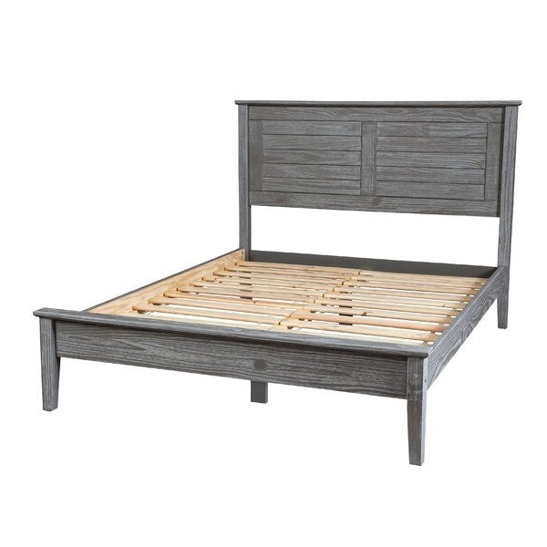 Contemporary Grey Solid Pine Platform Bed in Queen Size Image 1