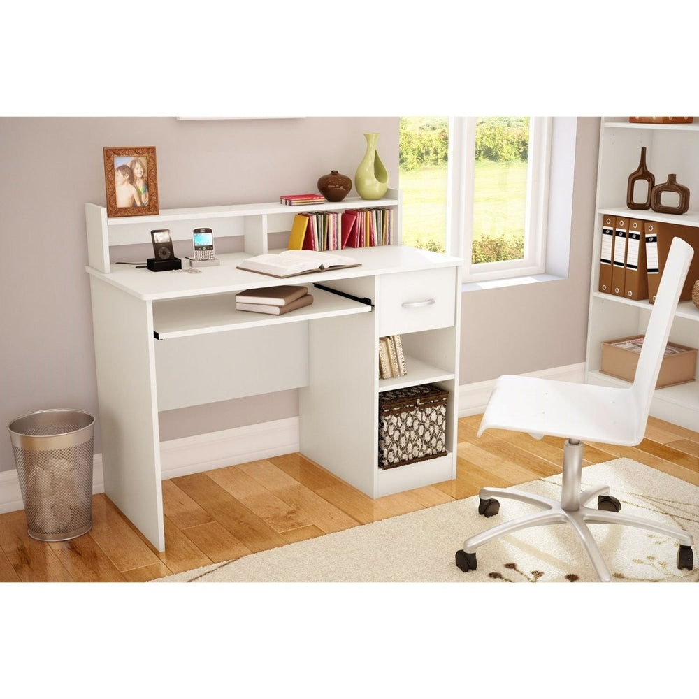 Contemporary Home Office Computer Desk in White Wood Finish Image 2