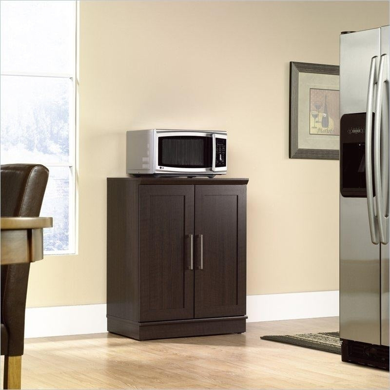 Contemporary Kitchen Storage Microwave Cabinet in Dark Oak Image 1