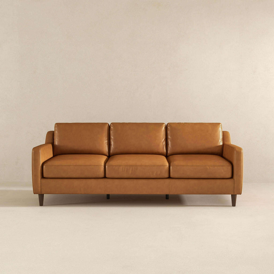 Cooper Mid Century Modern Tan Leather Sofa Image 1