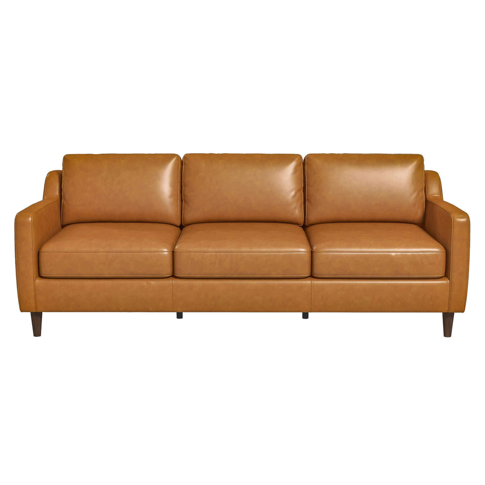 Cooper Mid Century Modern Tan Leather Sofa Image 2