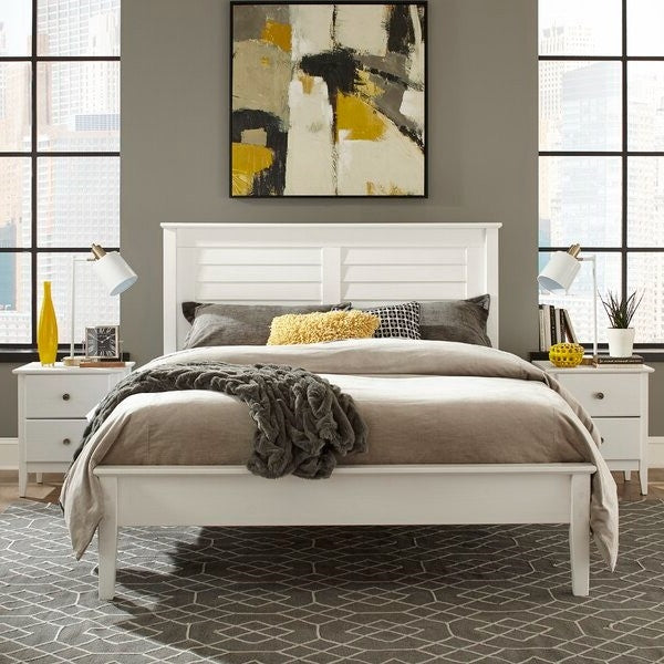 Contemporary White Solid Pine Platform Bed in Queen Size Image 3