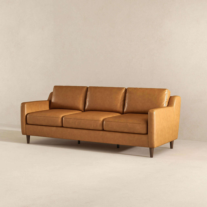 Cooper Mid Century Modern Tan Leather Sofa Image 4