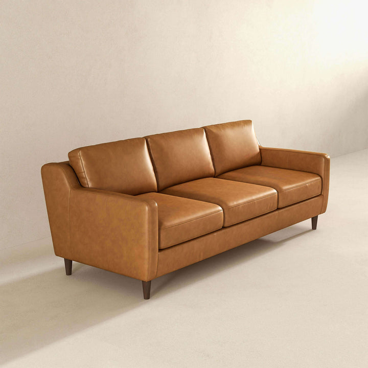 Cooper Mid Century Modern Tan Leather Sofa Image 5