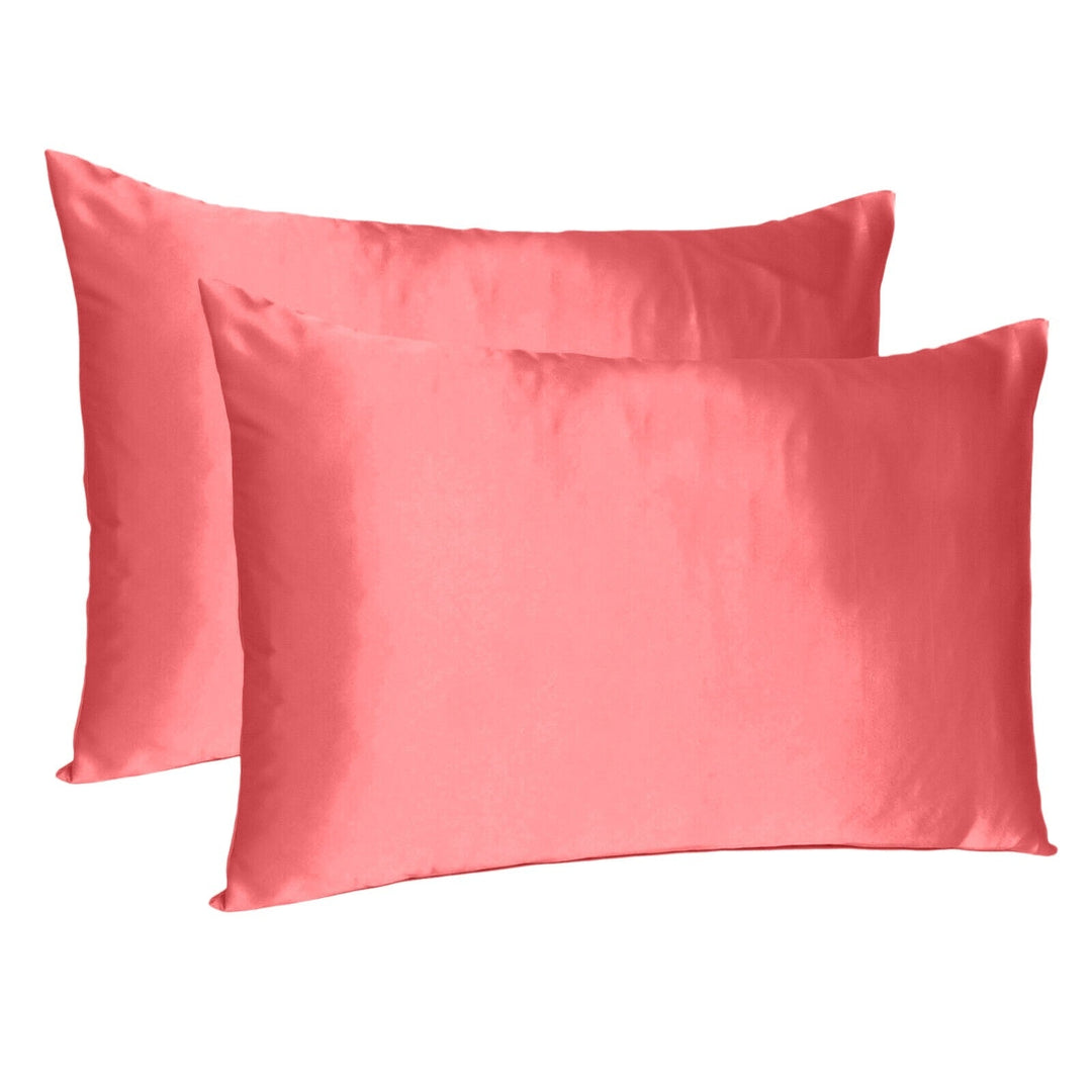 Coral Dreamy Set Of 2 Silky Satin King Pillowcases Image 1