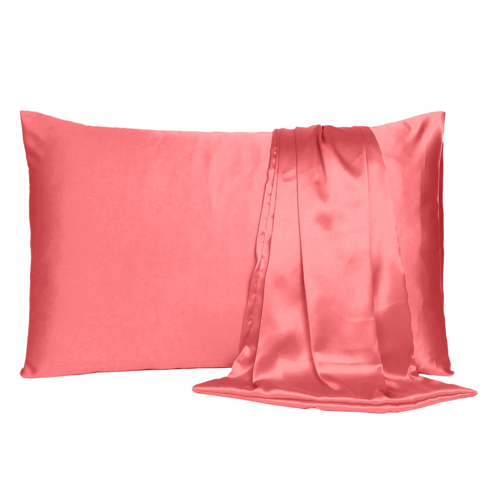 Coral Dreamy Set Of 2 Silky Satin King Pillowcases Image 2