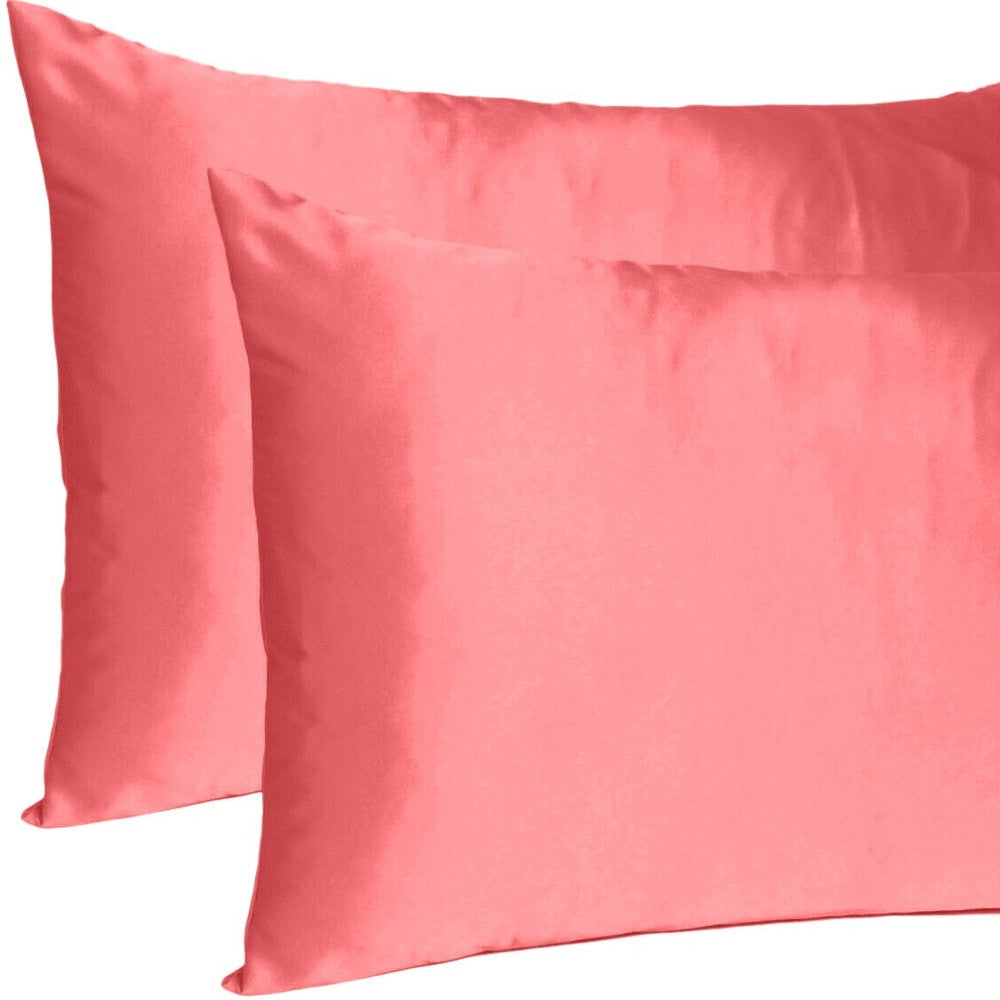 Coral Dreamy Set Of 2 Silky Satin King Pillowcases Image 9