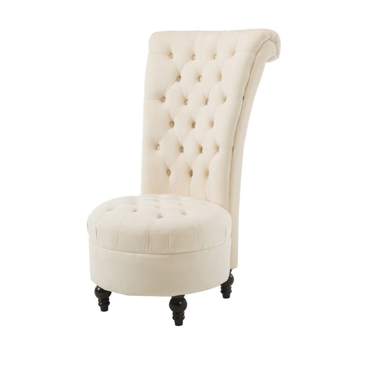 Cream Tufted High Back Plush Velvet Upholstered Accent Low Profile Chair Image 1