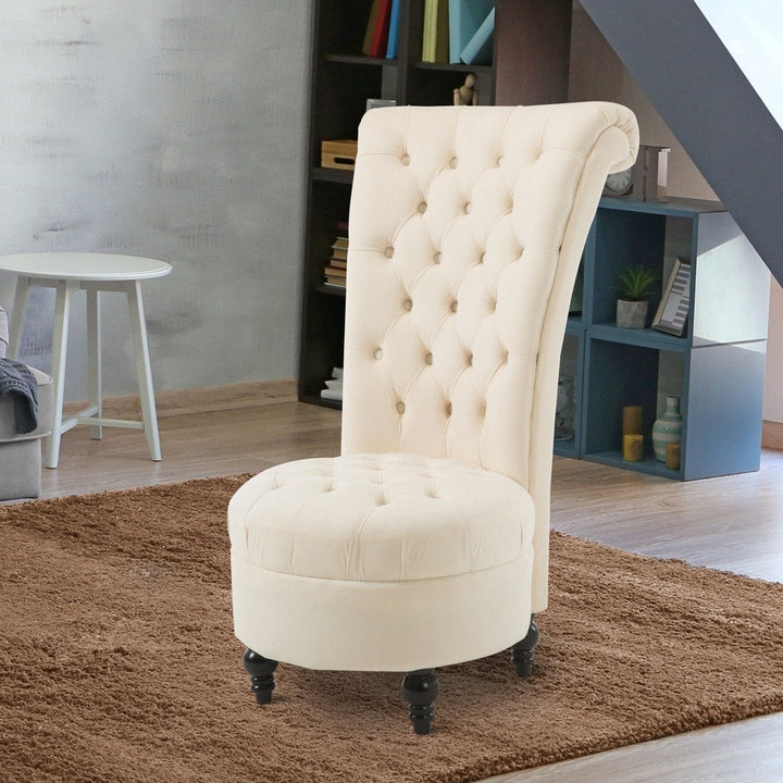 Cream Tufted High Back Plush Velvet Upholstered Accent Low Profile Chair Image 2