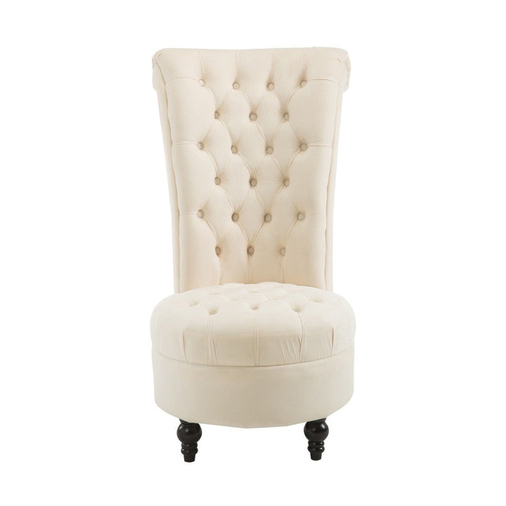 Cream Tufted High Back Plush Velvet Upholstered Accent Low Profile Chair Image 3